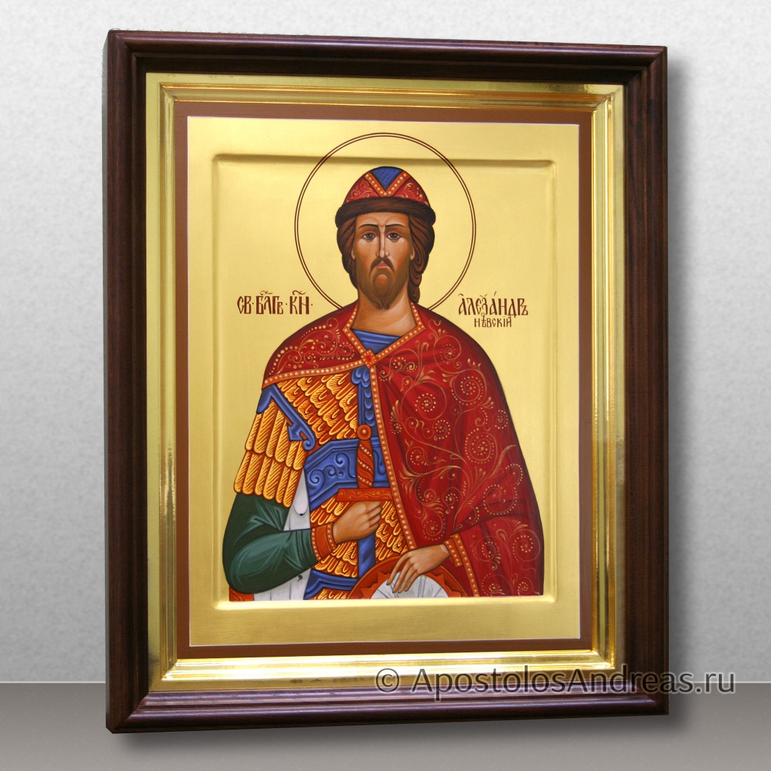 Икона Александр Невский с золочением фона 960 пр. (в киоте), образец № 35
