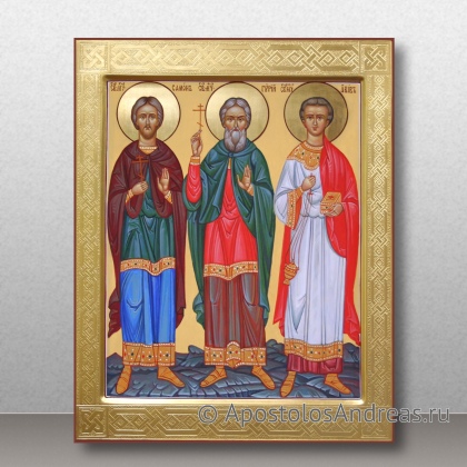 Рукописная икона Гурий, Самон и Авив, исповедники