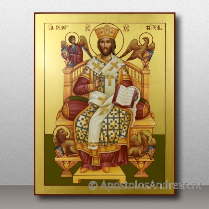 Рукописная икона Спас на троне