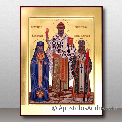 Рукописная икона Спиридон, Лука и Иосаф