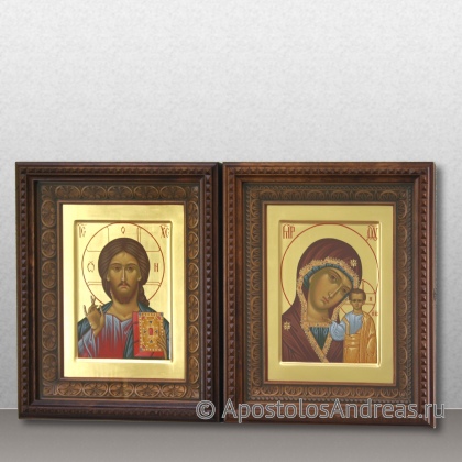 Рукописная икона Венчальная пара #13 (в резных киотах)