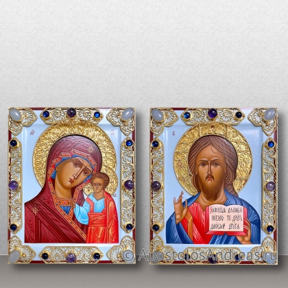 Рукописная икона Венчальная пара #42 (филигрань с камнями)