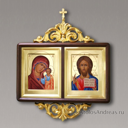 Рукописная икона Венчальная пара #50 (в двойном киоте, с резьбой)