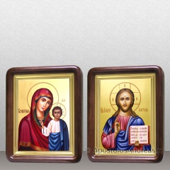 Венчальные иконы — Казанская и Спас Вседержитель, реализм, в киотах, миниатюра № 1