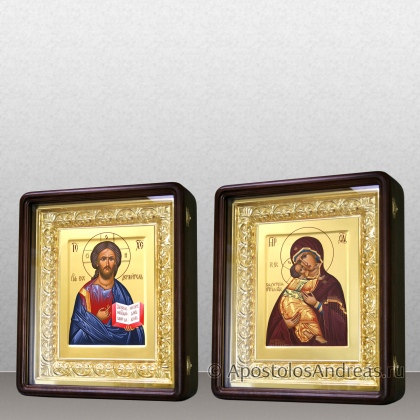 Рукописная икона Венчальная пара #71 (в киотах с резной рамой)