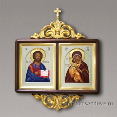 Икона в наличии — Венчальная пара #80 (в двойном киоте, с резным оглавием)