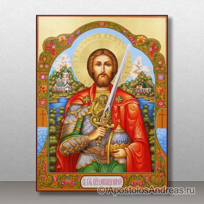 Икона Александр Невский с гравировкой, росписью, миниатюра № 11