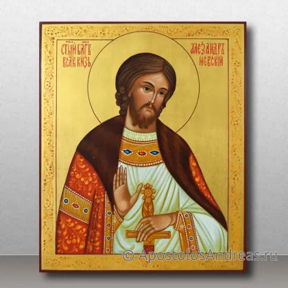 Икона Александр Невский с золочением фона и орнаментом, миниатюра № 28