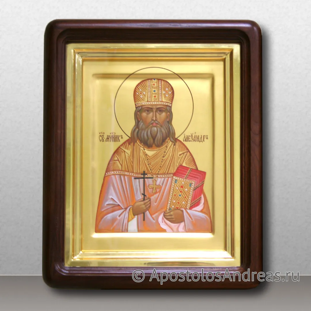 Икона Александр Туберовский на золоте в киоте, образец № 2