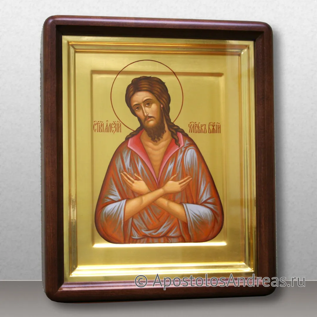 Именная икона в киоте Алексия человека Божьего, в киоте - 31х37, 2021 — образец № 7