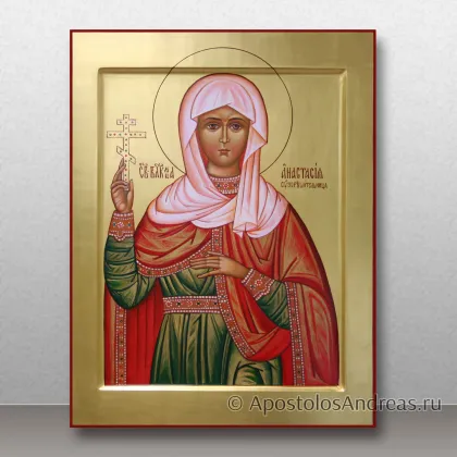 Именная икона Анастасия Узорешительница с золочением фона — миниатюра № 7