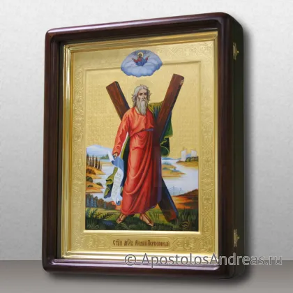 Икона Андрея Первозванного в киоте с дверцей и гравировкой — миниатюра № 22