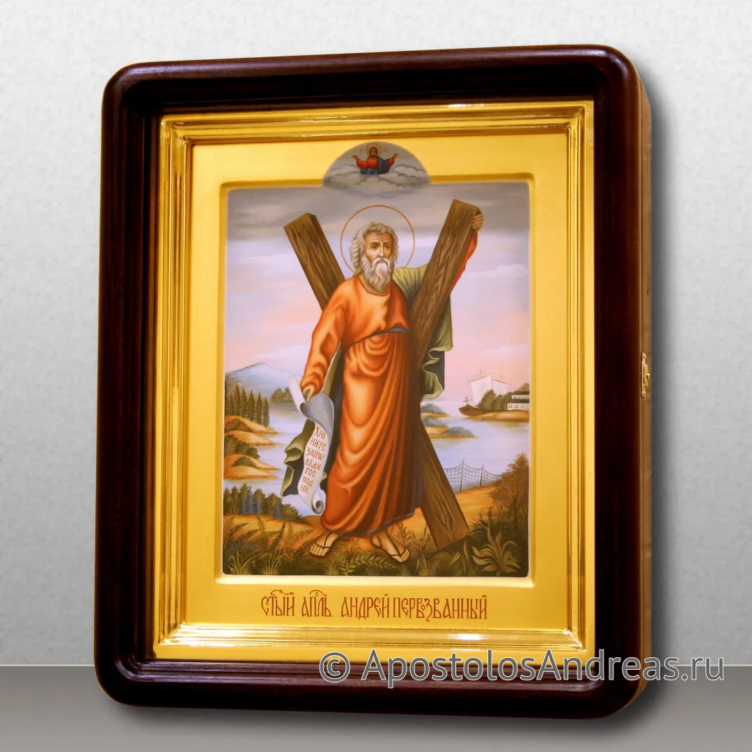 Живописная икона Андрея в киоте с дверцей, 24х30 (в киоте - 31х37 см), 2024 — образец № 30