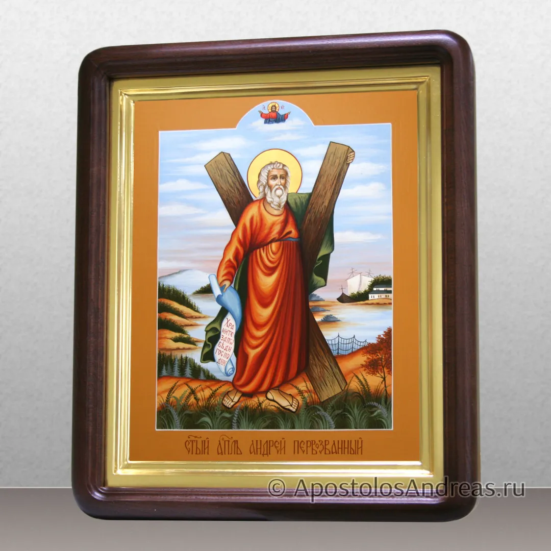 Живописная икона Андрея Первозванного (в киоте), в киоте - 31х37, 2025 — образец № 51
