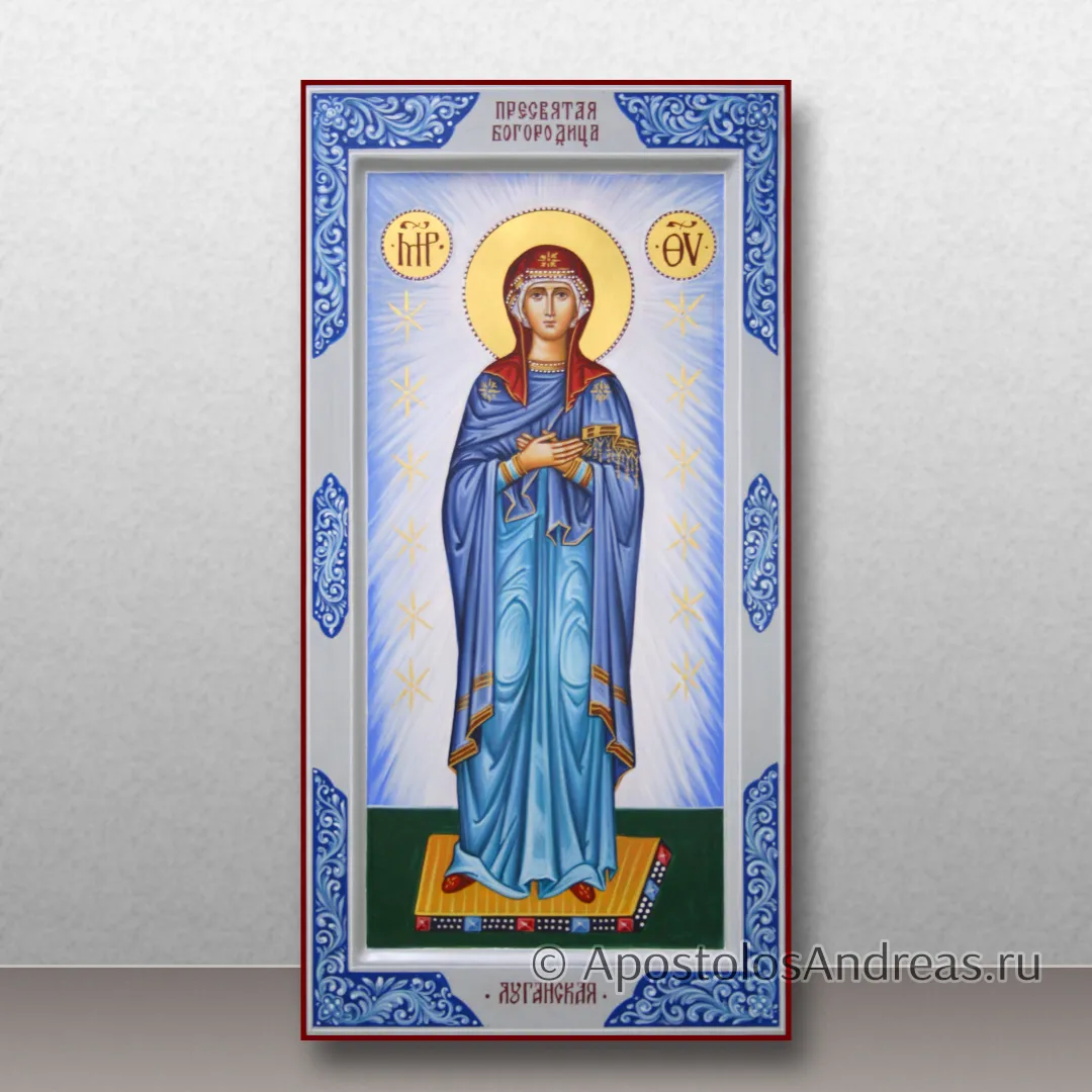 Икона Луганская Божья Матерь (с золочением элементов), 18х36, 2025 — образец № 1