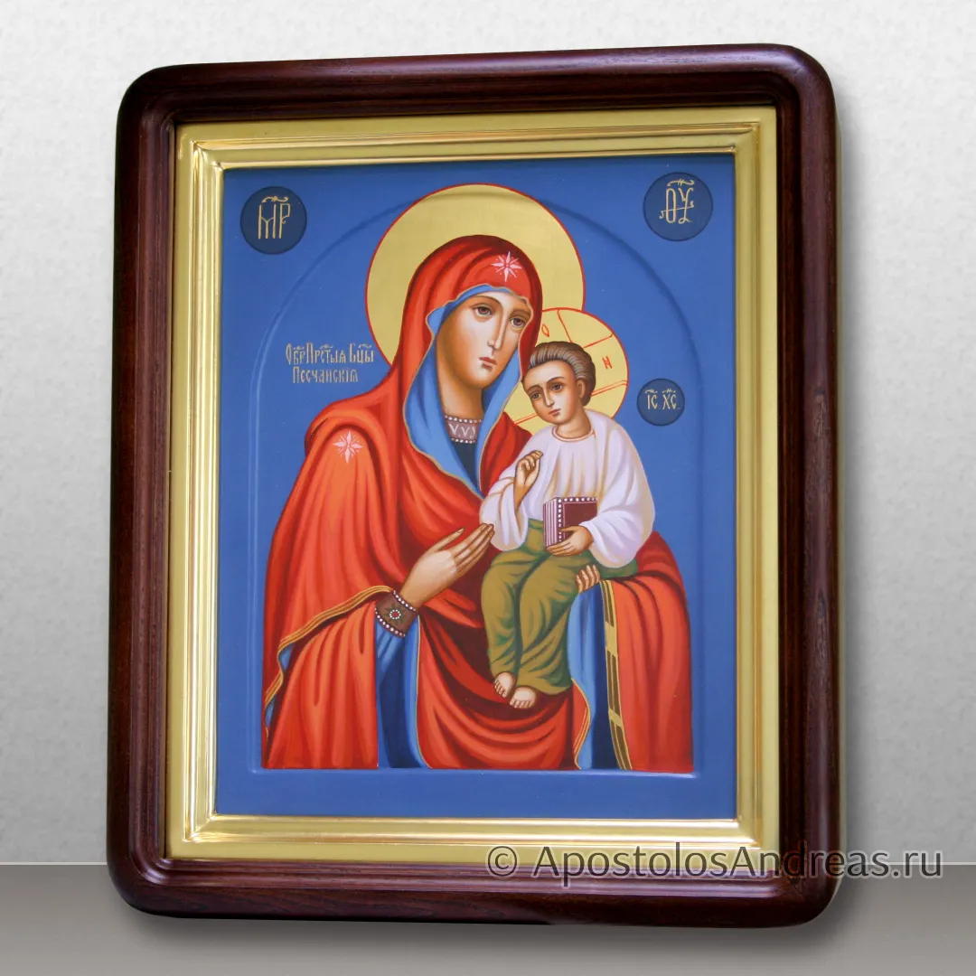 Икона в киоте Песчанская Божия Матерь (с золочением нимбов), в киоте - 31х37, 2025 — образец № 3