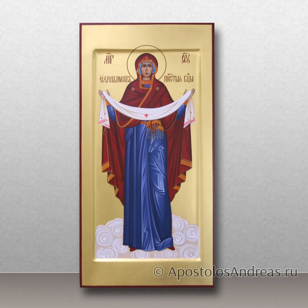 Икона Покров Пресвятой Богородицы, ростовая, 18х36, 2024 — образец № 22