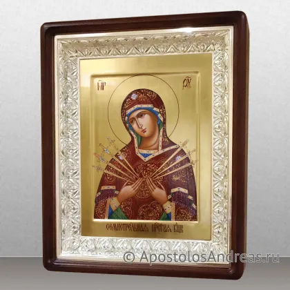 Икона Семистрельная Богородица в киоте с резной рамой (платина) — миниатюра № 15