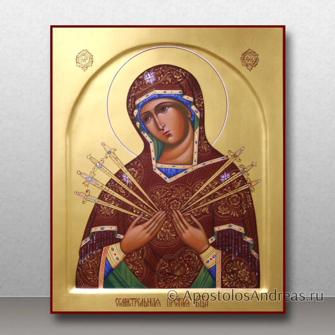 Икона Семистрельная Богородица, арочный ковчег, 24х30, 2024 — образец № 29
