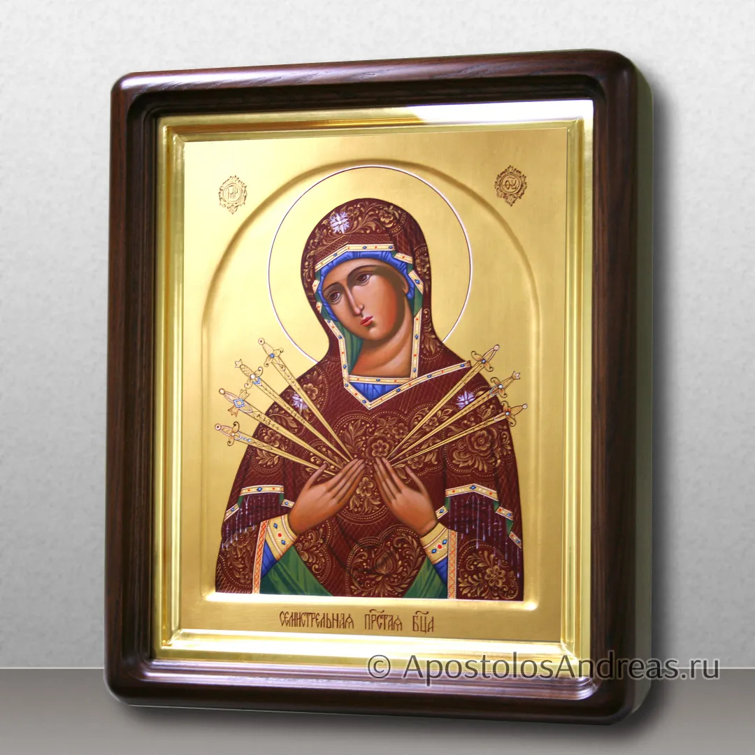 Икона Богородица Семистрельная в киоте, арочный ковчег, в киоте - 31х37, 2024 — образец № 30