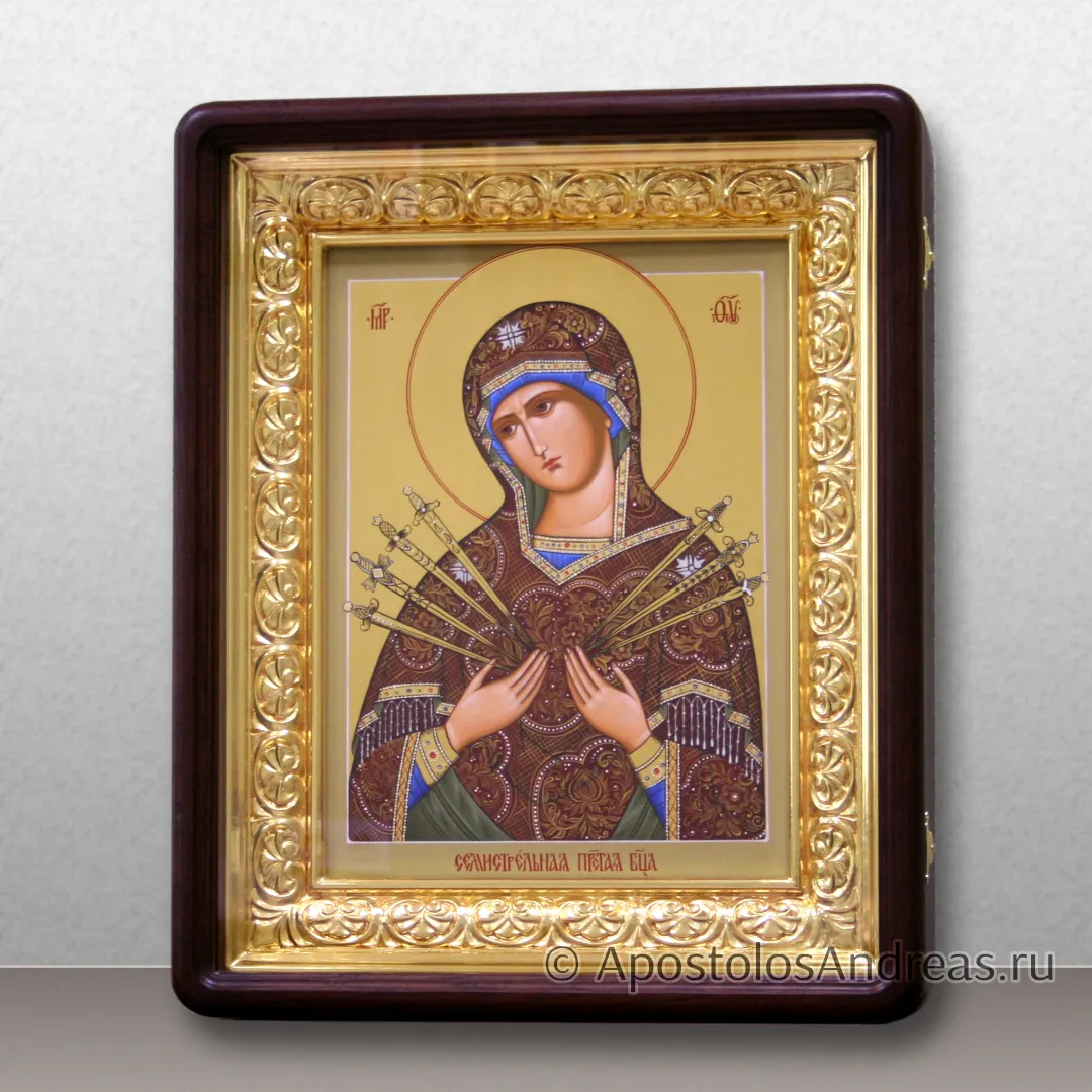 Икона Семистрельная Божья Матерь, в киоте с резной рамой, в киоте - 45х55, 2024 — образец № 33
