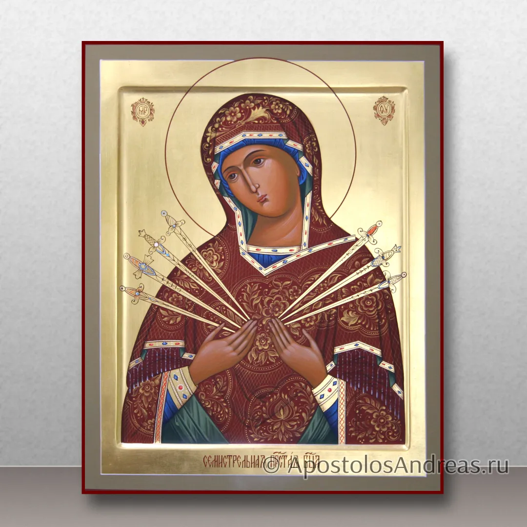 Икона Семистрельная Божья Матерь, с золочением фона, 24х30, 2024 — образец № 35