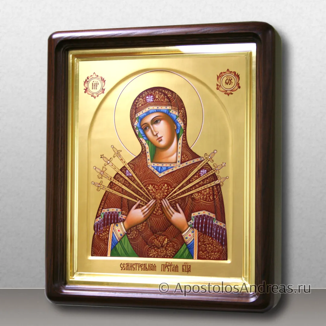 Икона Богородица Семистрельная в киоте, арочный ковчег, в киоте - 31х37, 2025 — образец № 38