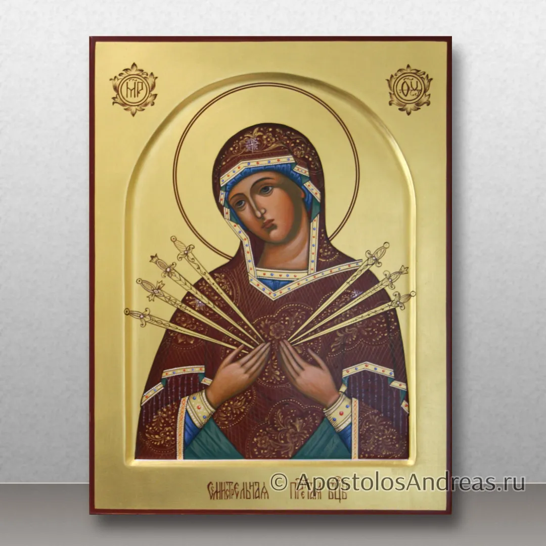 Икона Богородица Семистрельная (с золочением фона), 18х24, 2025 — образец № 42