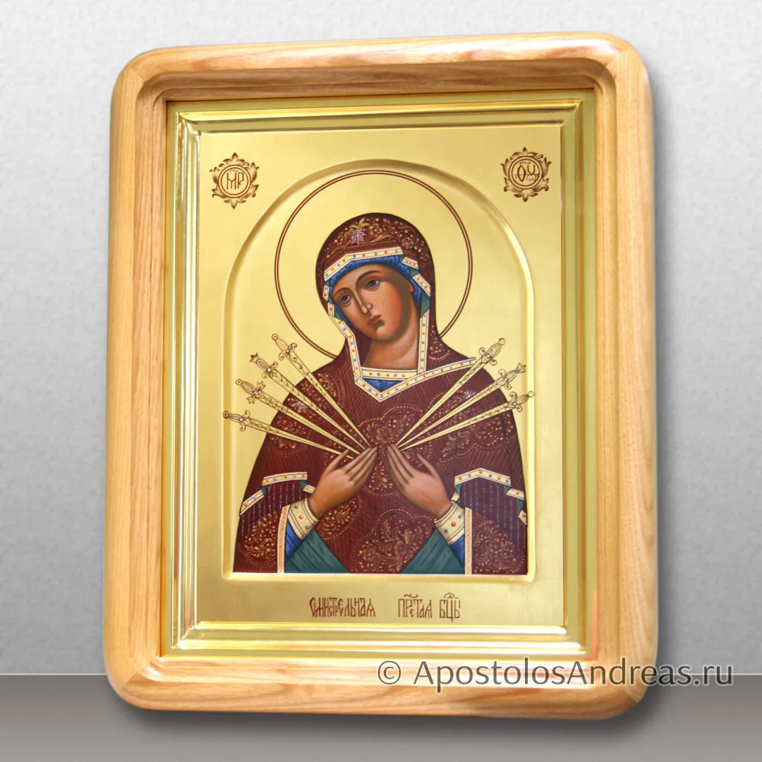Икона в киоте Богородица Семистрельная (с золочением фона), в киоте - 25х31, 2025 — образец № 43