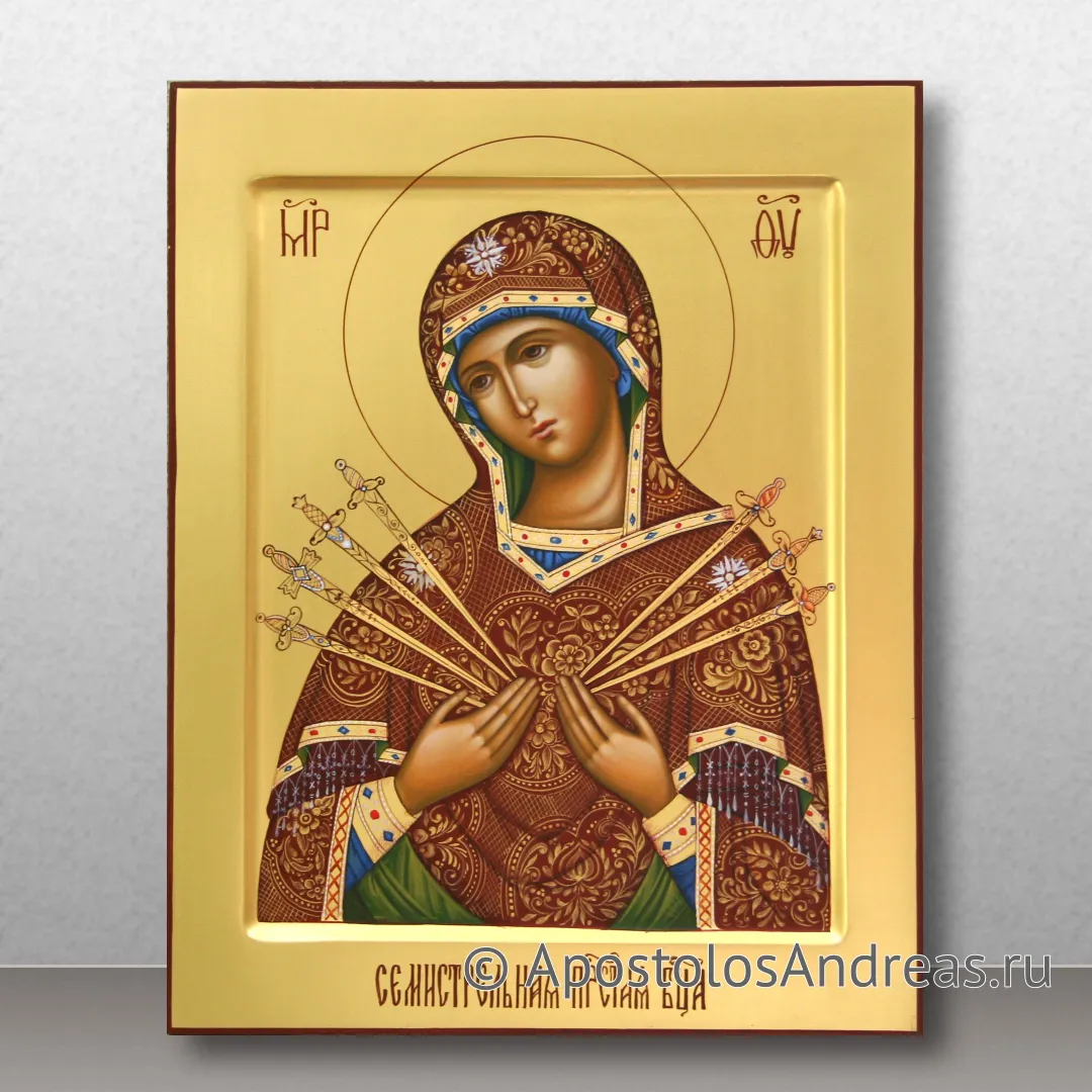 Икона БМ Семистрельная (с золочением фона), 24х30, 2024 — образец № 8