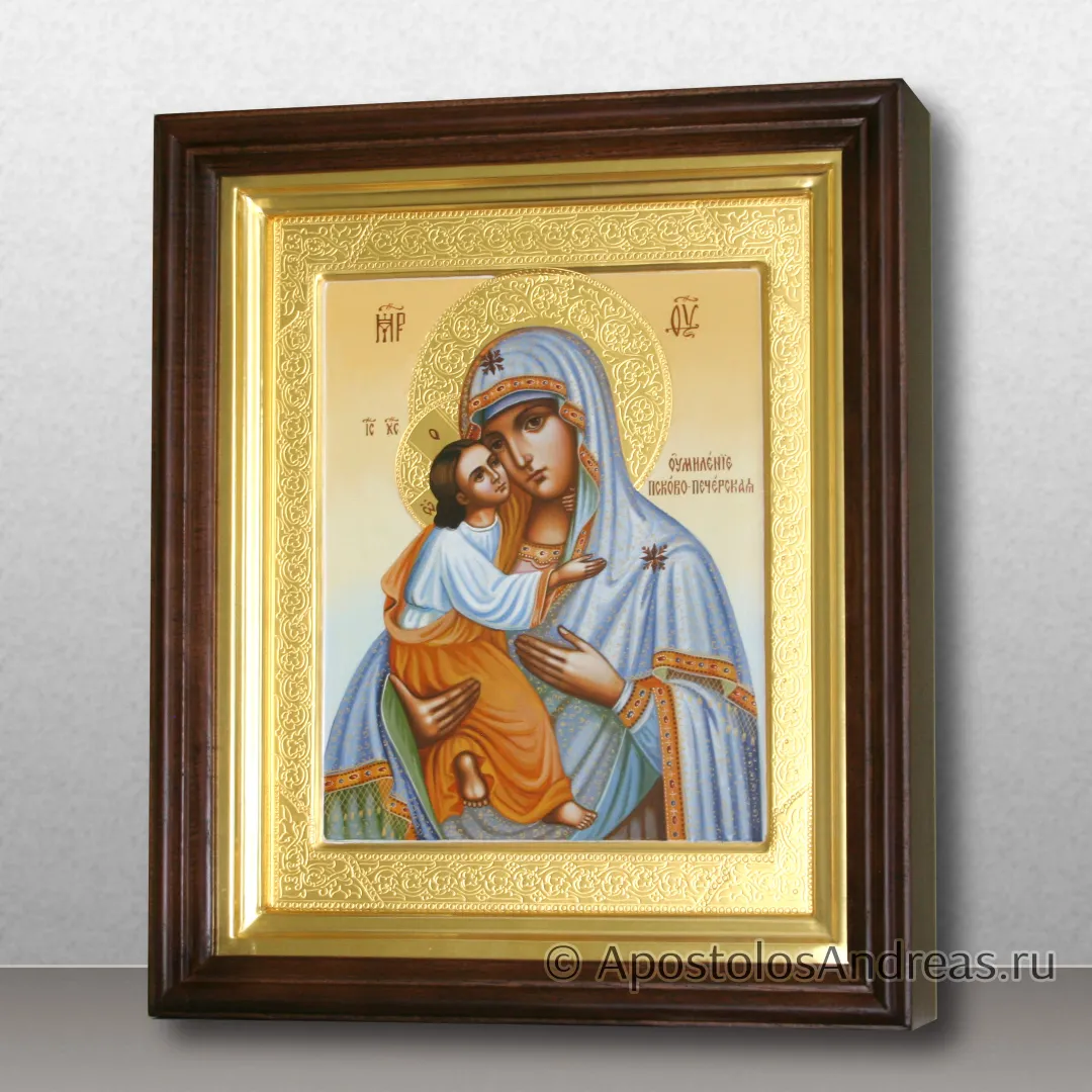 Икона Умиление Богородицы с гравировкой нимбов и полей, в киоте, в киоте - 31х37, 2024 — образец № 1