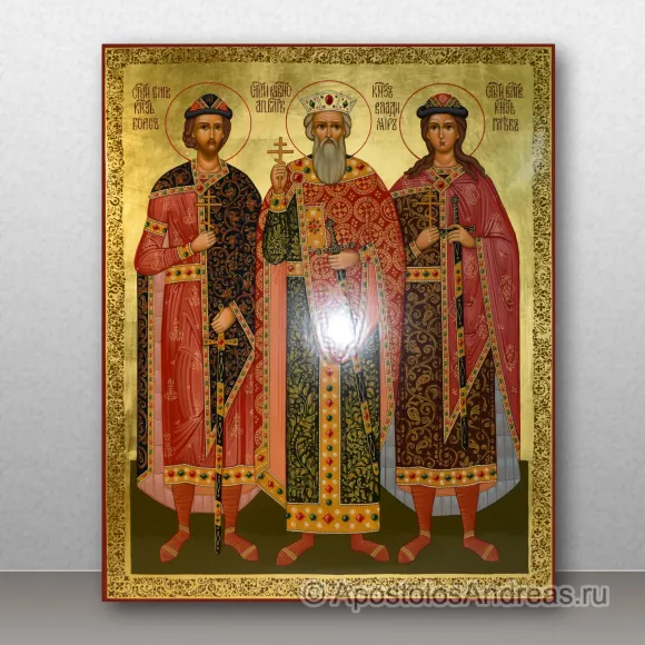Рукописная икона Борис, Глеб, Владимир
