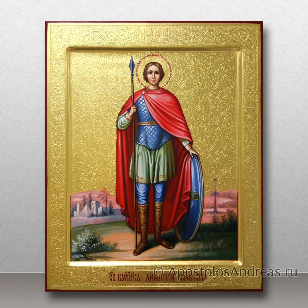 Икона Димитрия Солунского с гравировкой и золочением фона, образец № 17