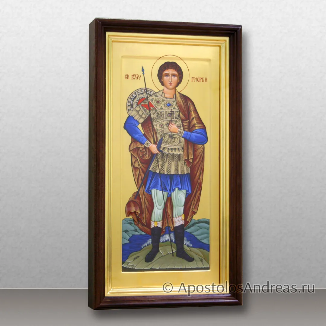 Мерная икона Георгия Победоносца в киоте с профильной рамой, образец № 35