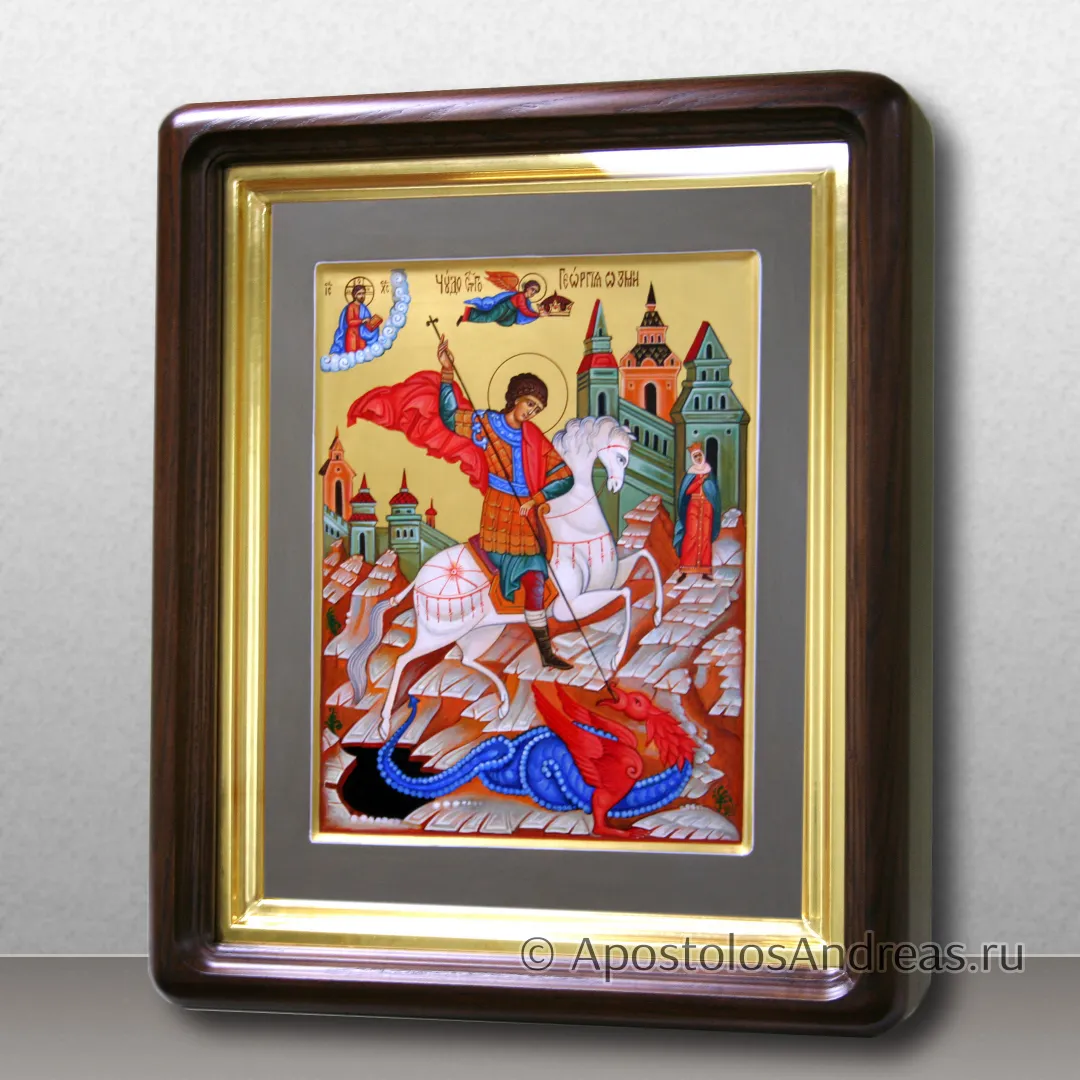 Икона Георгия Победоносца в киоте с профильной рамой, образец № 37