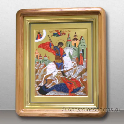 Икона Георгия Победоносца, c золочением фона, в киоте — миниатюра № 52