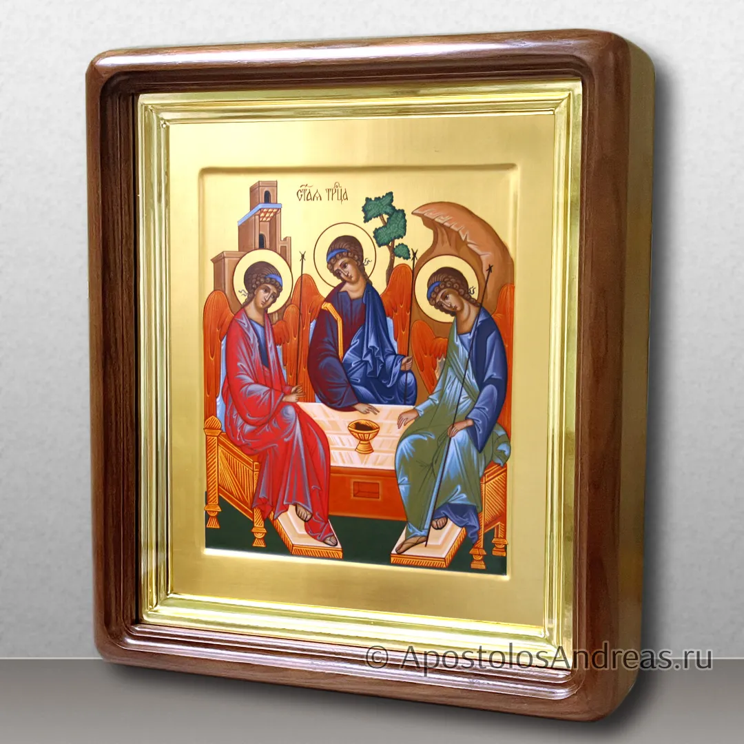 Икона Святой Троицы в киоте, с золочением фона, в киоте - 31х37, 2025 — образец № 12