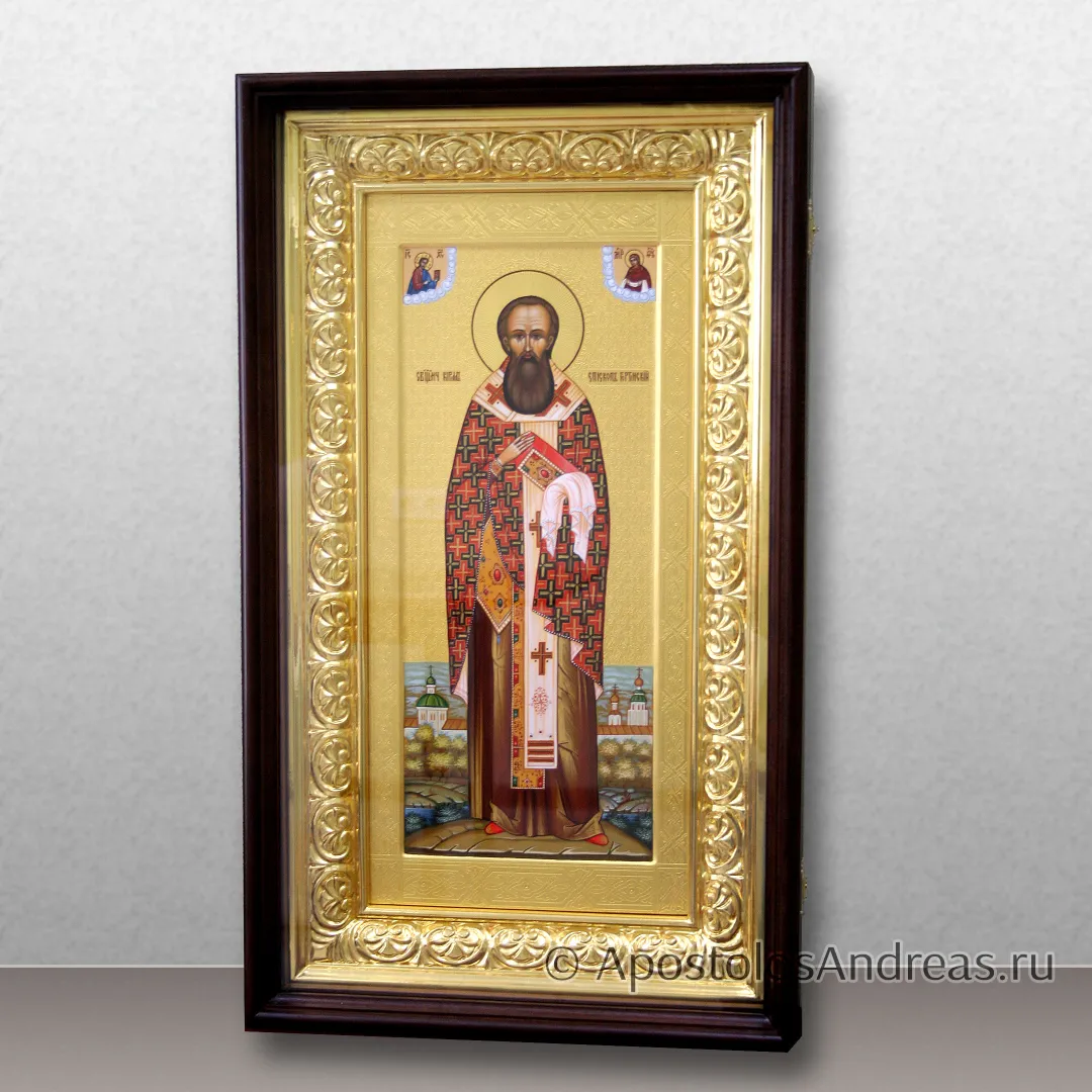 Икона Кирилл Гортинский (с гравировкой фона, в киоте с резной рамой), образец № 1