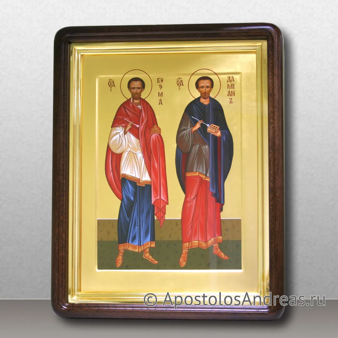Икона Косма и Дамиан Асийские, бессребреники, 30х40 (в киоте - 37х47), 2023 — образец № 5