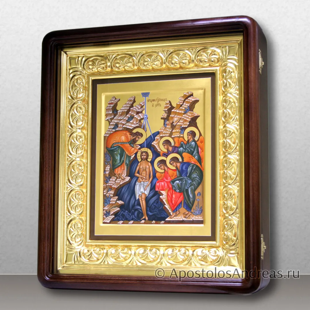 Икона Крещение Господне, в киоте с резной рамой и дверцей, в киоте - 45х55, 2024 — образец № 6