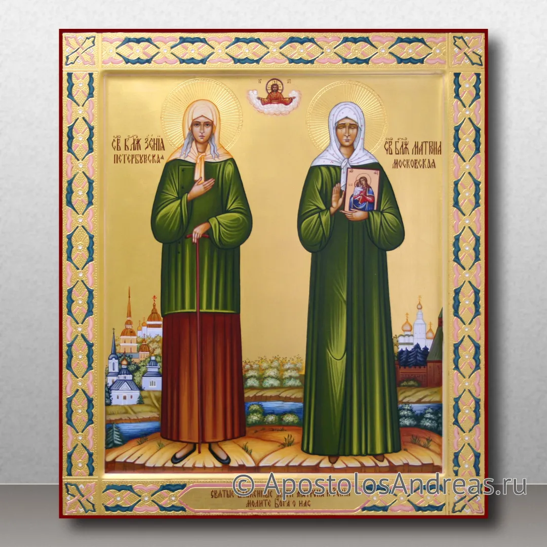 Икона Ксении и Матроны с гравировкой и орнаментом, 40х50 — образец № 4
