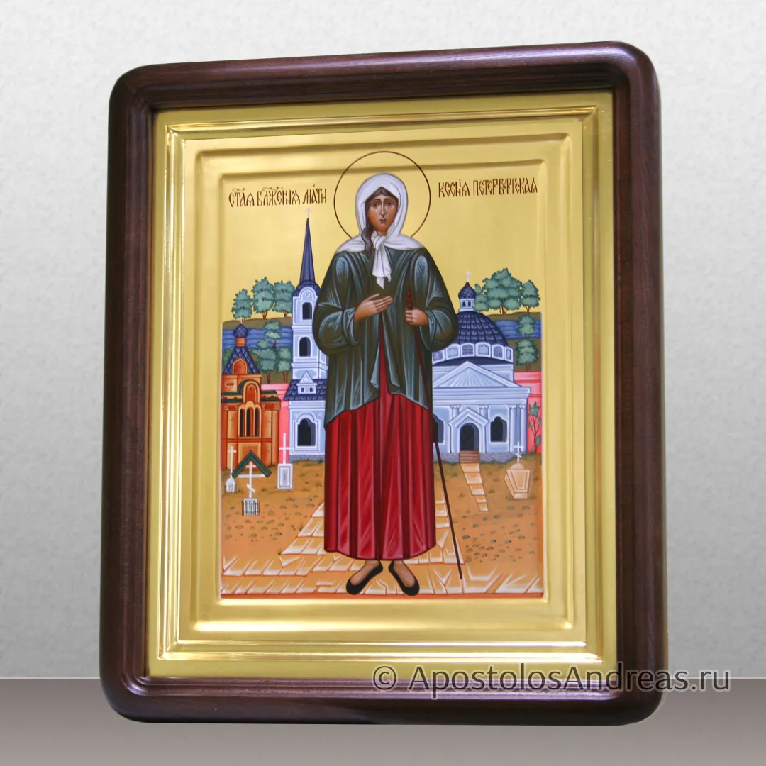 Икона в киоте Ксения Петербургская (с пейзажем), в киоте - 31х37, 2025 — образец № 25