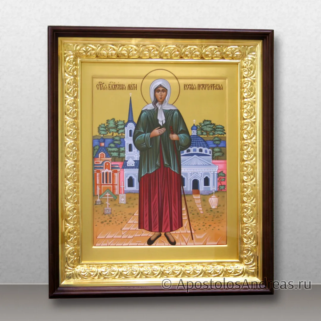 Икона Ксения Петербургская (с пейзажем, в киоте), в киоте - 46х56, 2025 — образец № 28