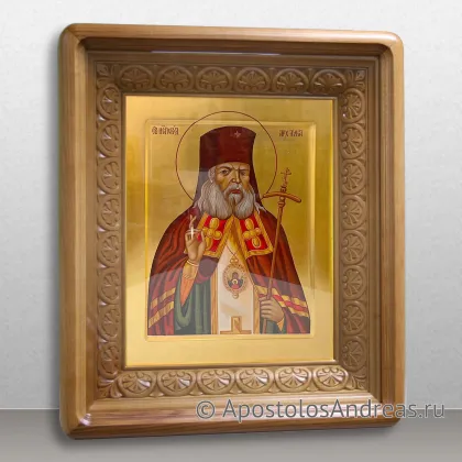 Икона Лука Крымский в киоте с резной мореной светлой рамой — миниатюра № 17