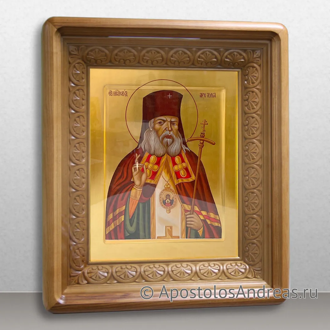 Икона Лука Крымский в киоте с резной мореной светлой рамой, в киоте - 45х55, 2021 — образец № 17