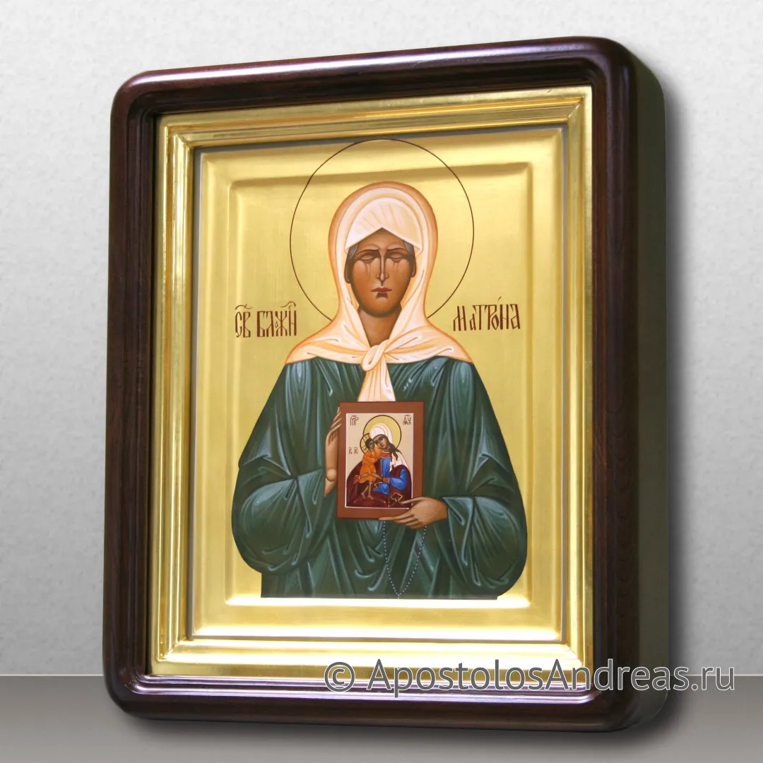 Икона Матрона Московская с золочением фона, в киоте, образец № 27