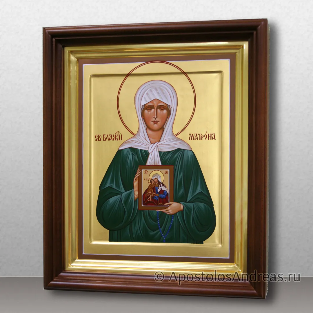 Икона Матрона Московская с золочением фона, в киоте, образец № 35