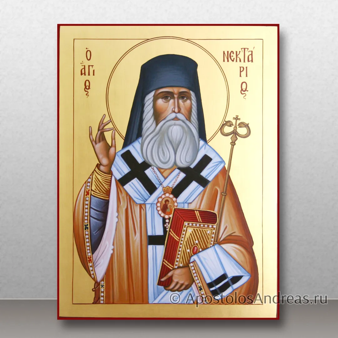Икона Нектарий Эгинский, с золочением фона, 18х24, 2025 — образец № 4