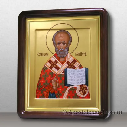 Икона Николай чудотворец с золочением фона, в киоте, миниатюра № 60