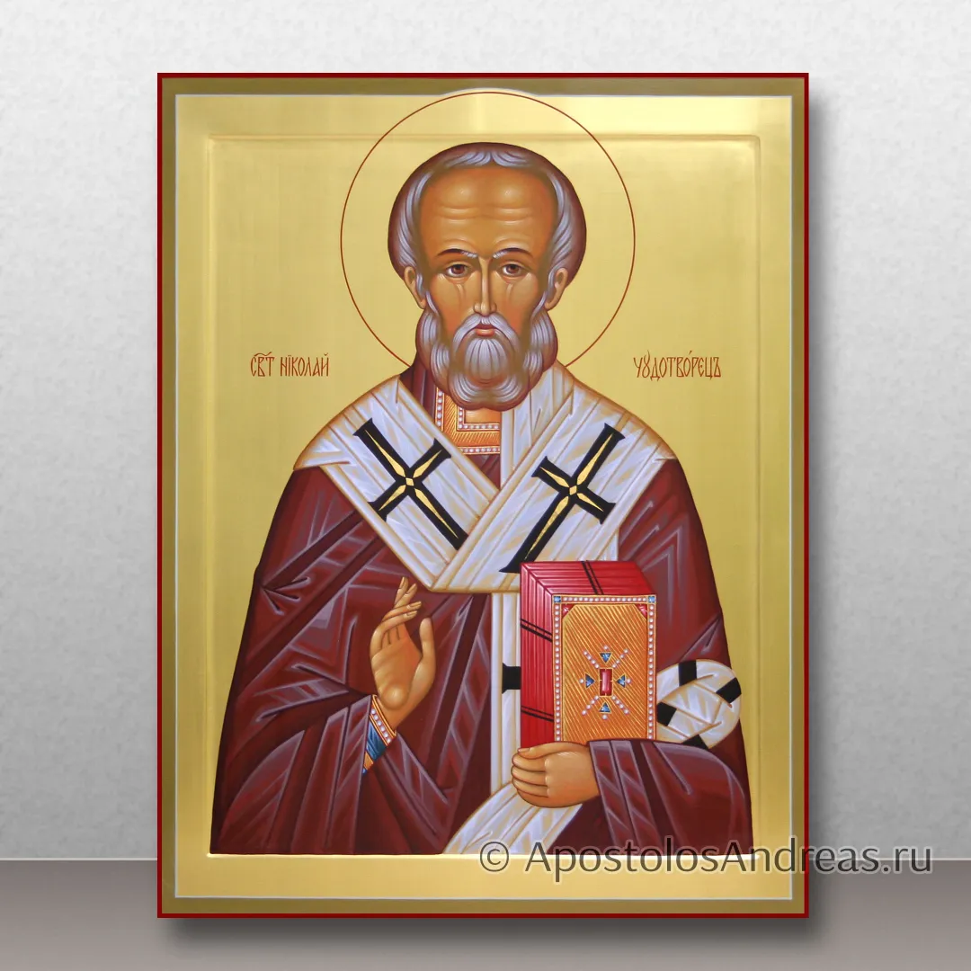 Икона Николай Мирликийский с золочением фона, образец № 62